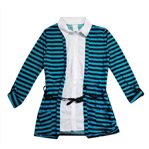 Girl's 14/16 Belted Striped Shirt Button up NEW - Picture 1 of 1